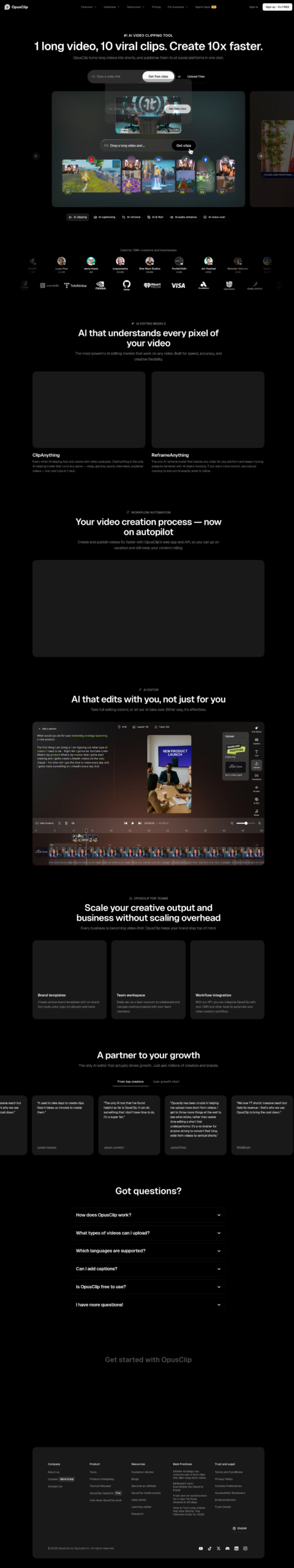 Capture du site officiel OpusClip