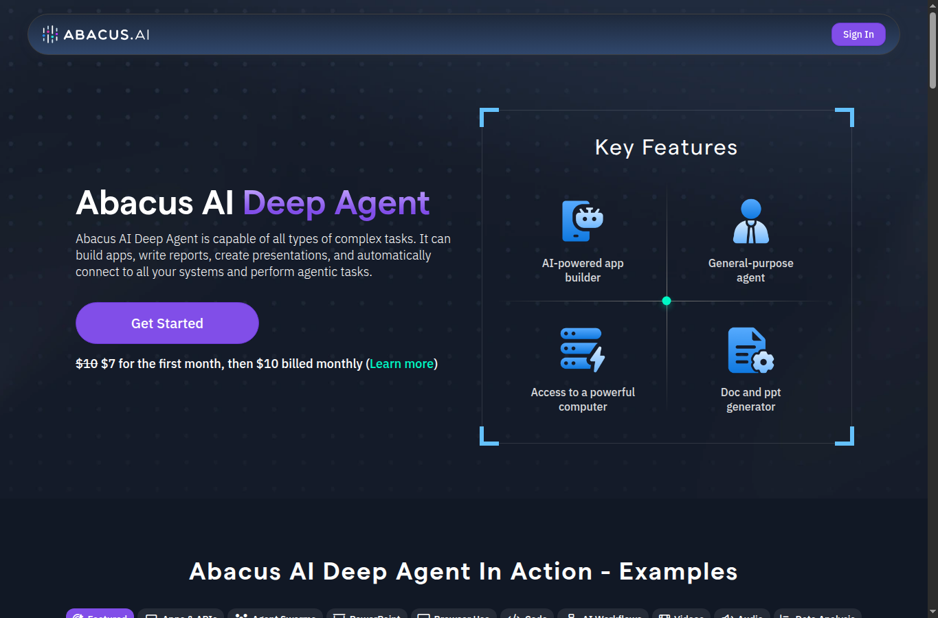 Capture d’écran de la page officielle DeepAgent Abacus AI