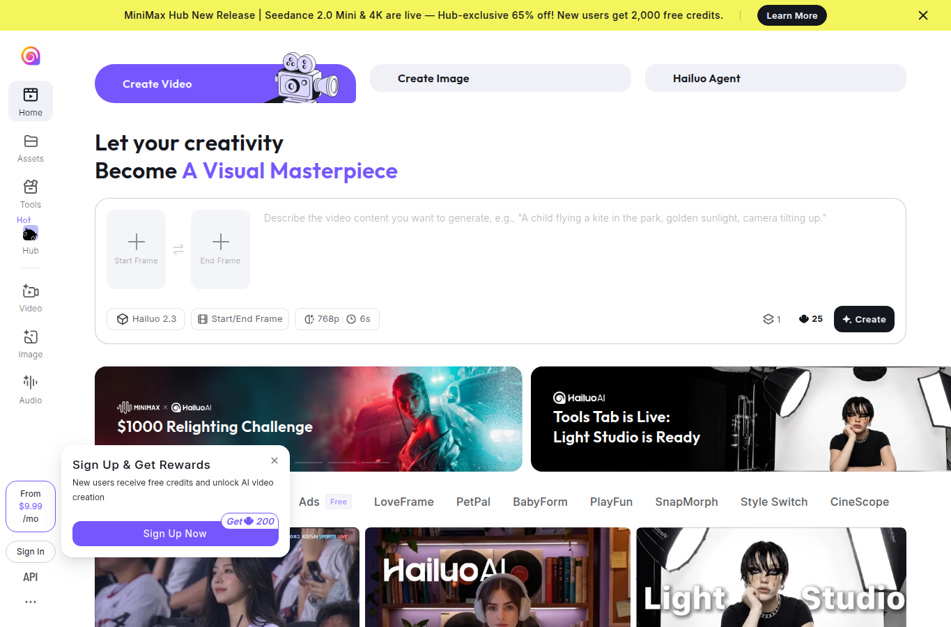 Capture d’écran du site officiel Hailuo AI