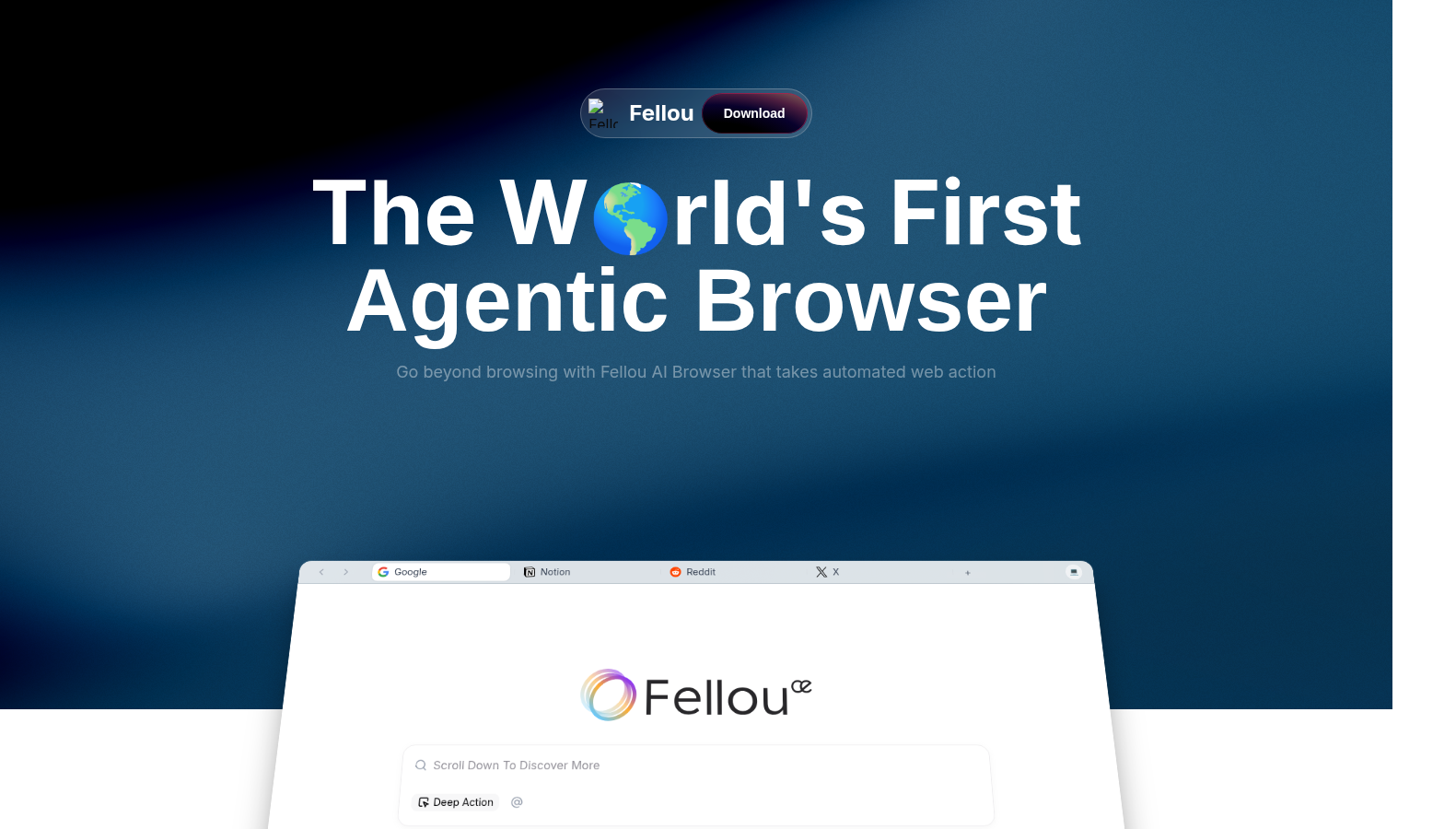 Capture de la page officielle de Fellou AI