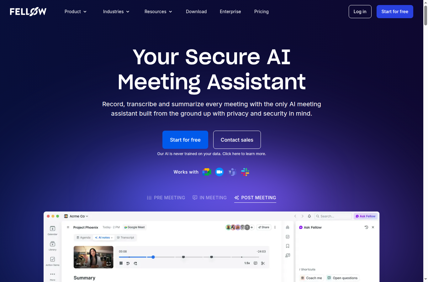 Capture de la page officielle Fellow.ai