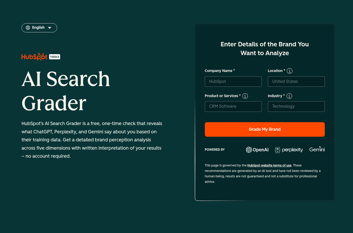 Capture d’écran de HubSpot AI Search Grader