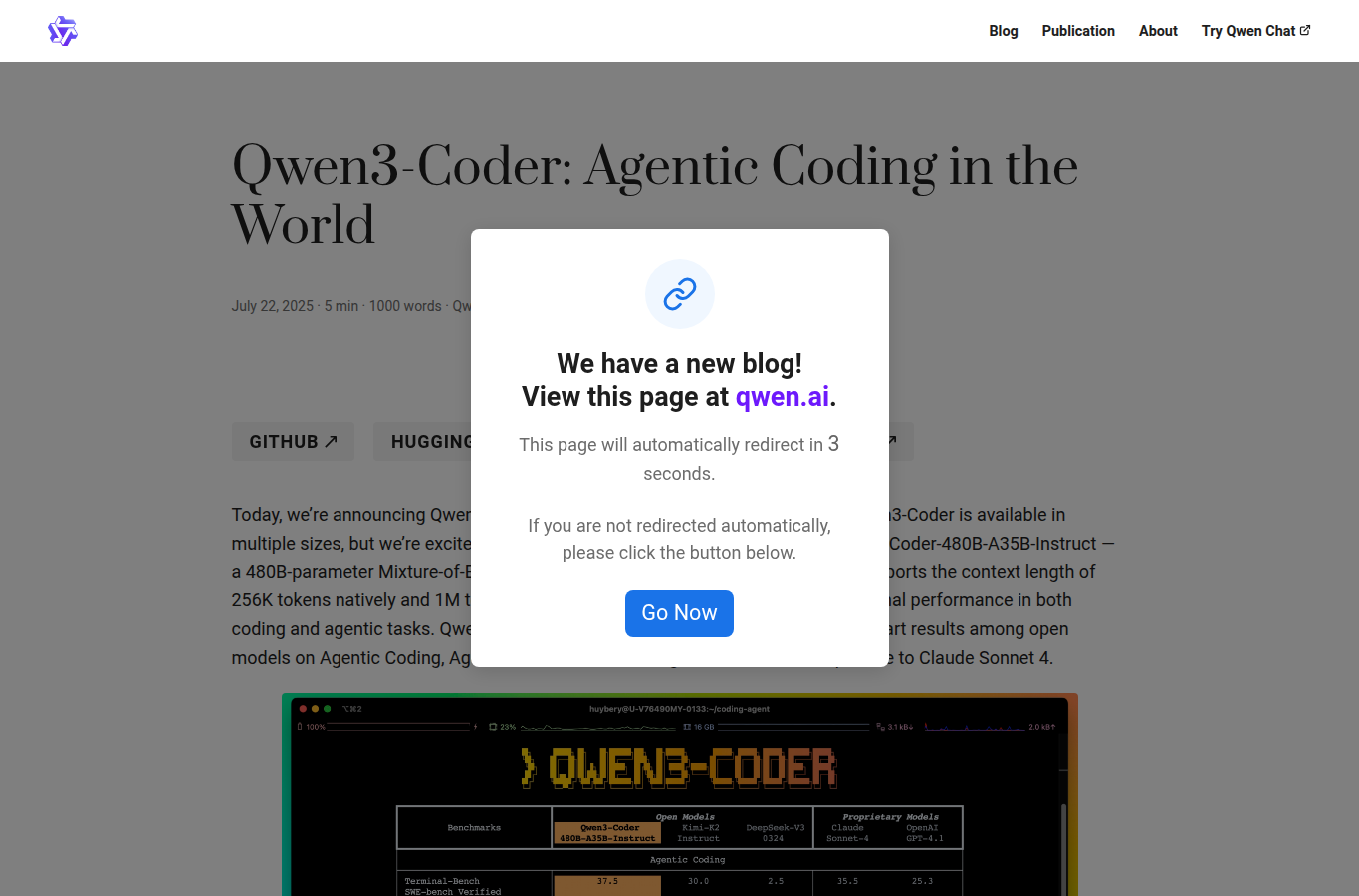 Capture de la page officielle Qwen3-Coder
